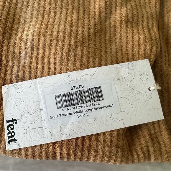 Feat Mens TreeCell Waffle Long Sleeve Shirt‎ Apricot/Sand L NWT IN PACKAGING - Picture 5 of 6
